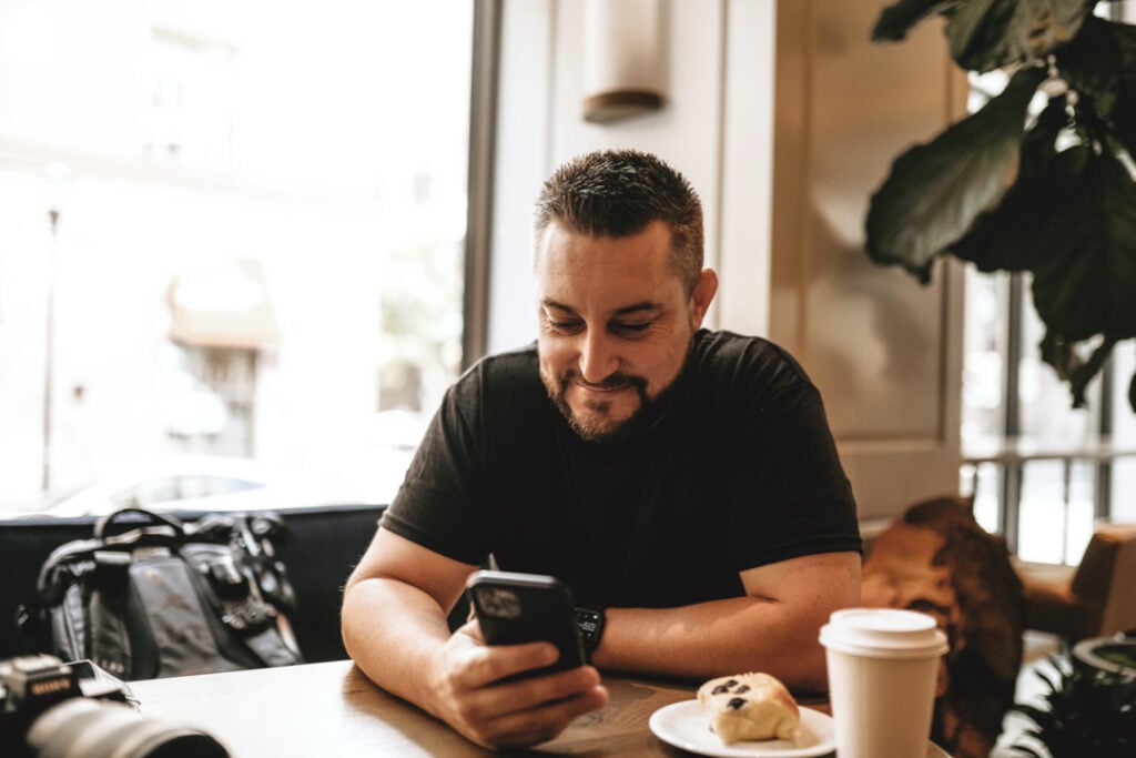 Joshua Brown in a coffee shop in Portland, OR